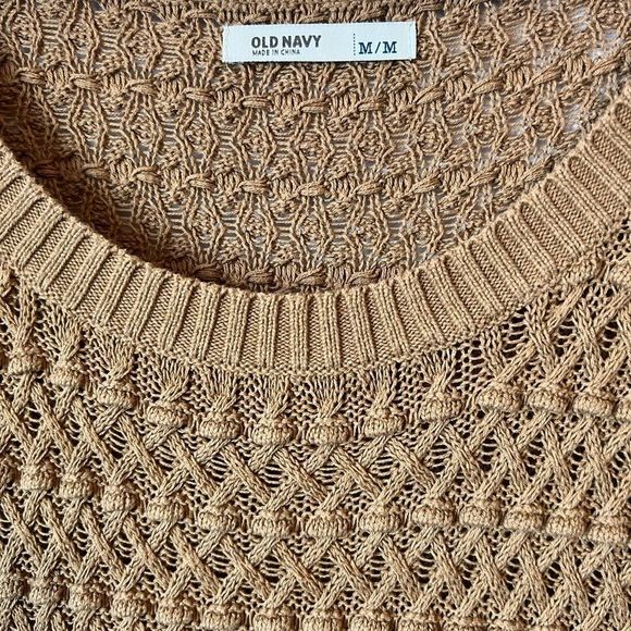 OLD NAVY Tan Loose Knit Short Sleeve Scoop Neck Short Fit Pullover Sweater M - Picture 7 of 8